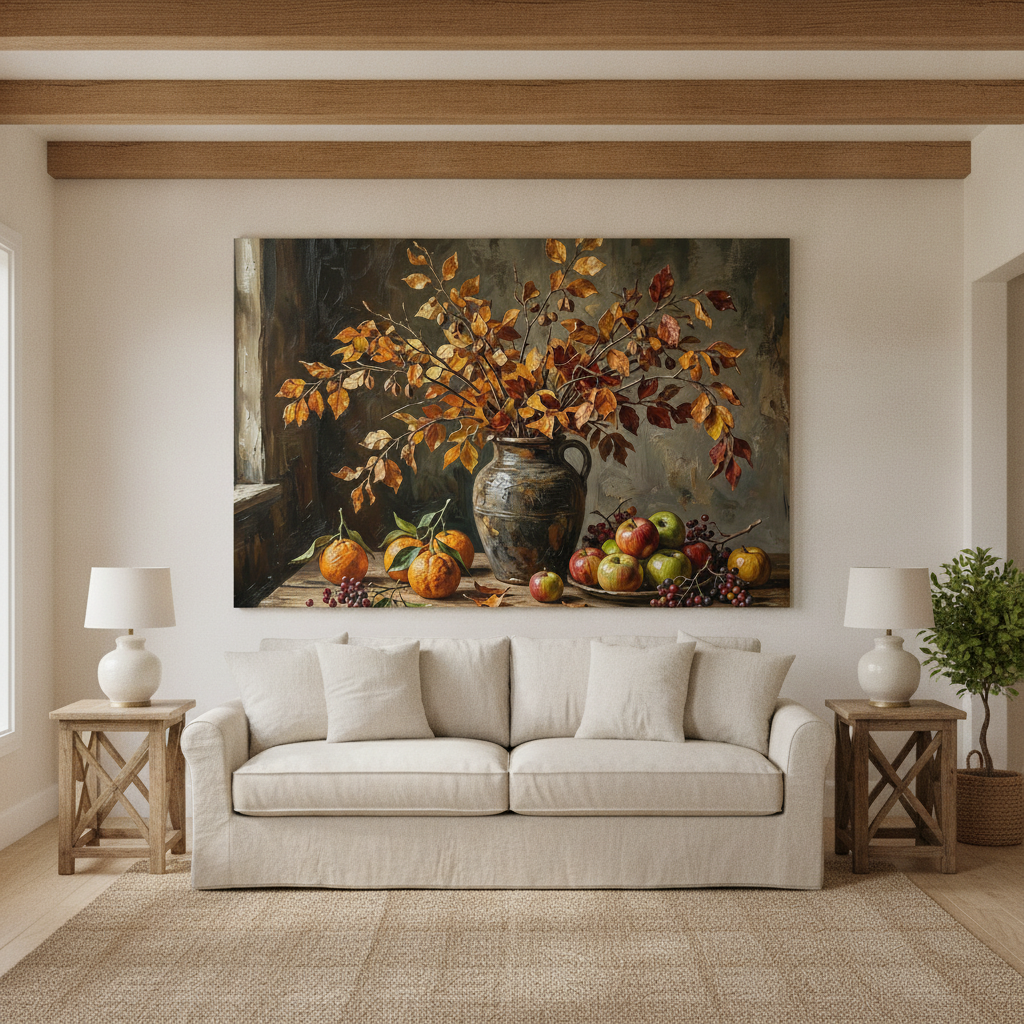 Dried Leaf Branches with Oranges & Apples