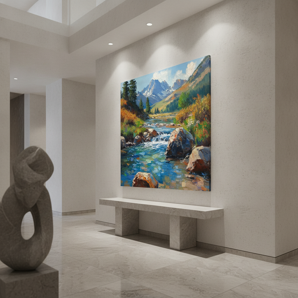 Vivid Alpine River Autumn Painting