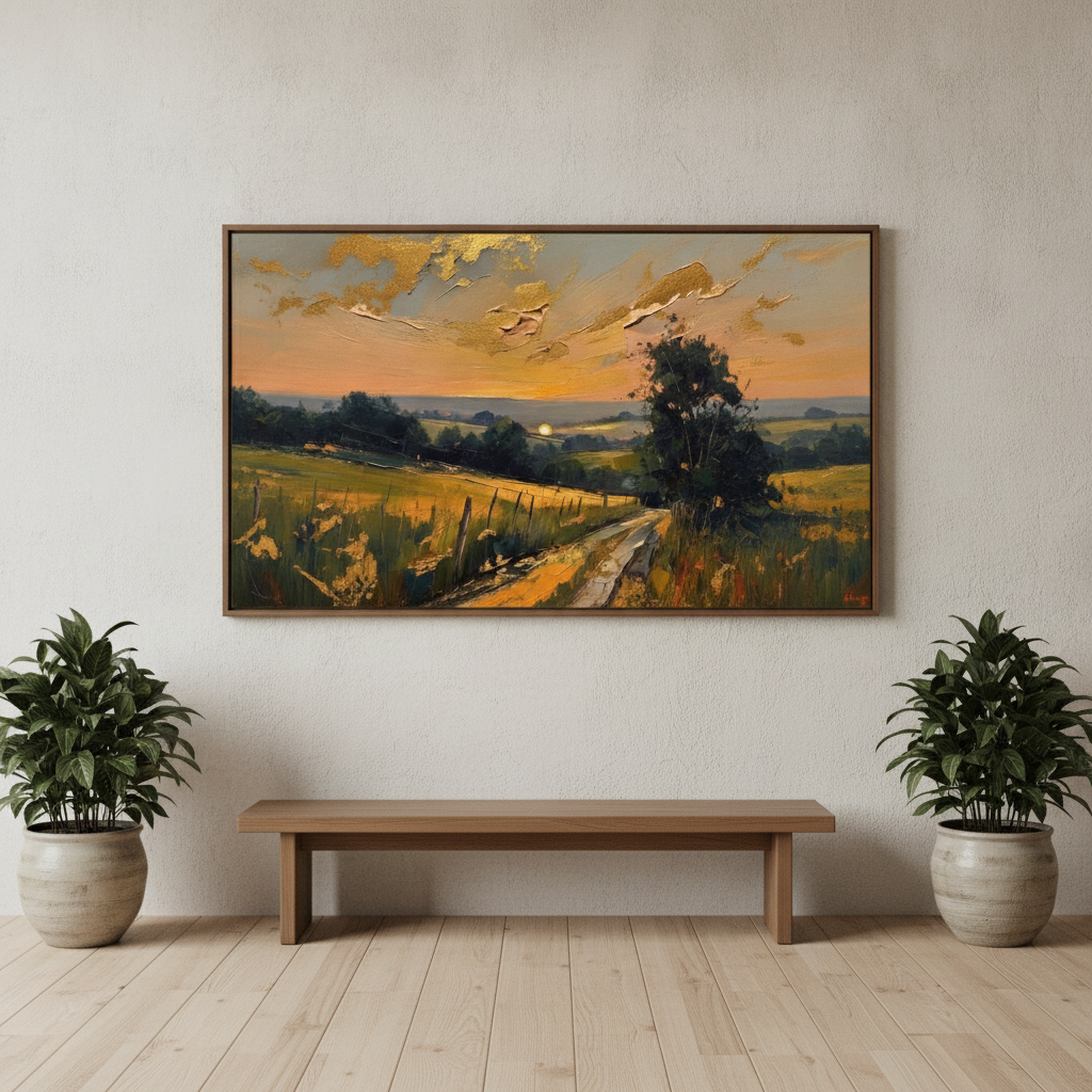 Golden Sunset Countryside Road Painting