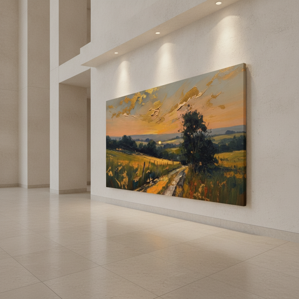 Golden Sunset Countryside Road Painting