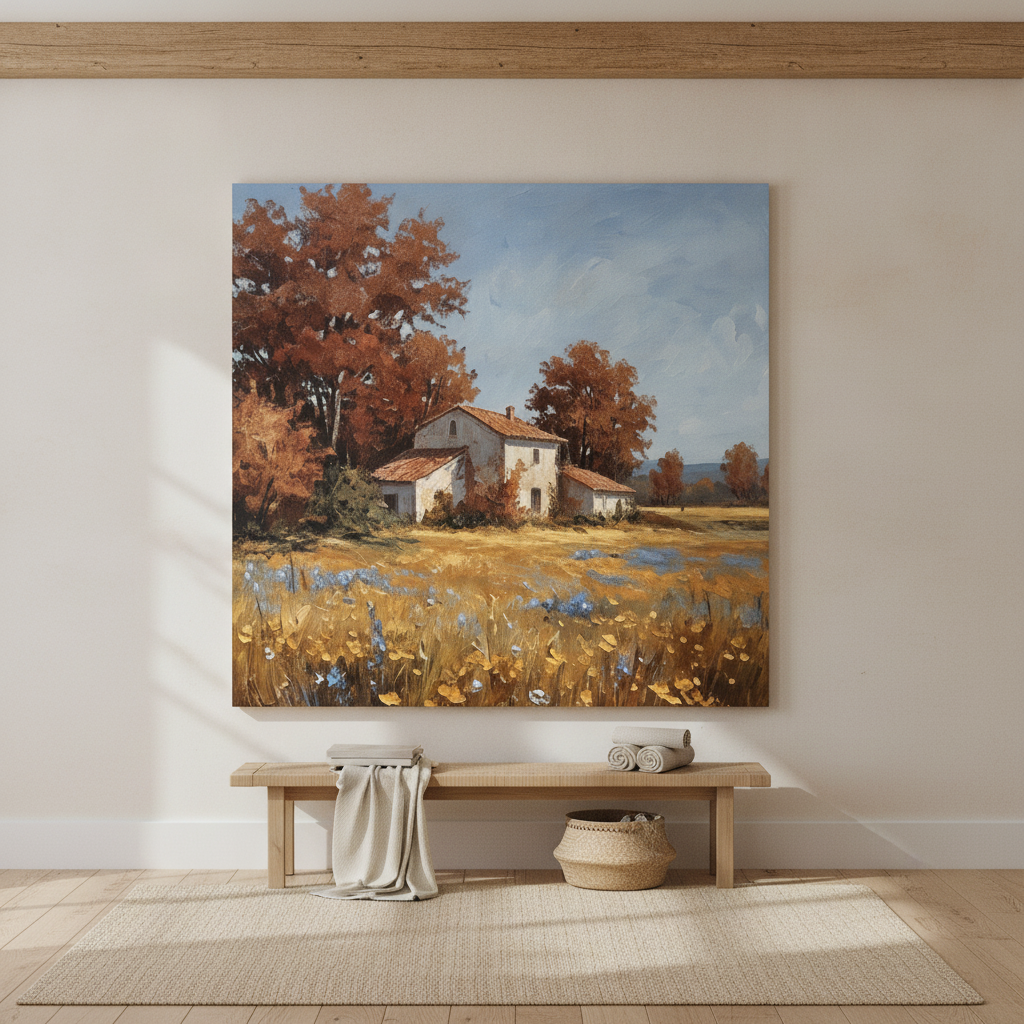 Autumn Farmhouse Wildflower Field Painting