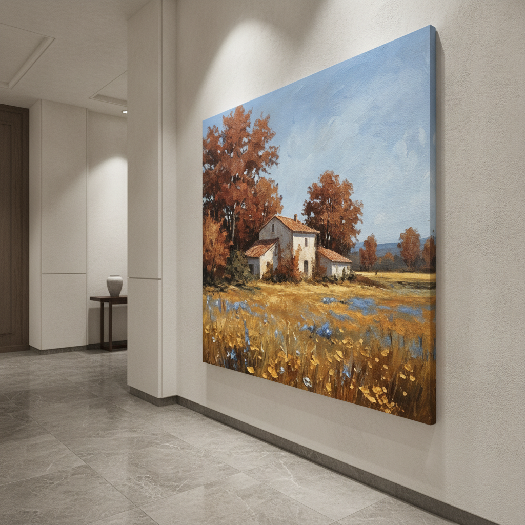 Autumn Farmhouse Wildflower Field Painting