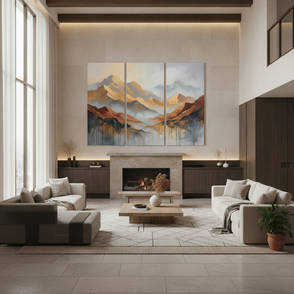 Golden Mountain Triptych Painting