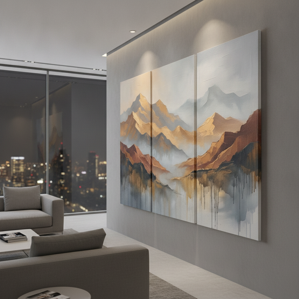 Golden Mountain Triptych Painting