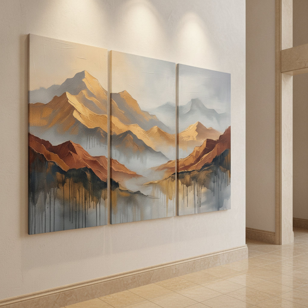 Golden Mountain Triptych Painting