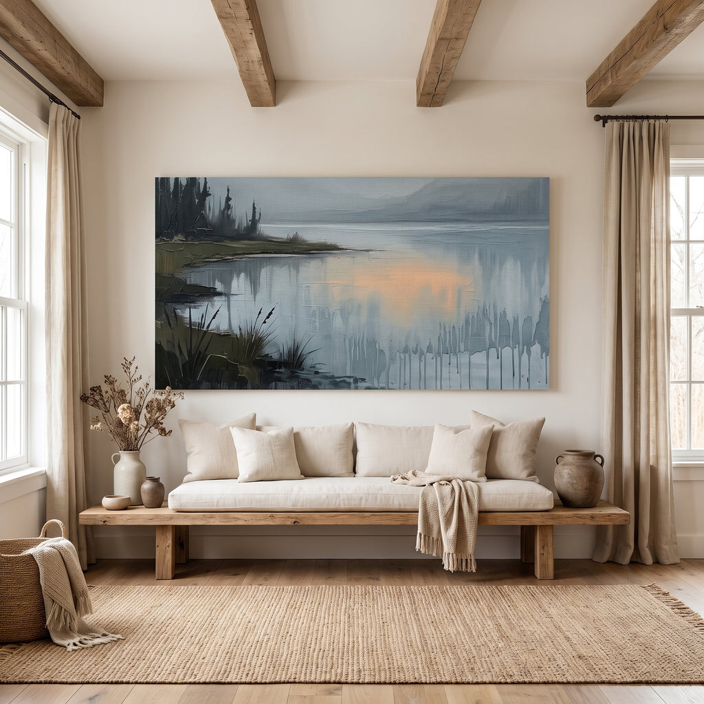 Misty Grey Lake Painting