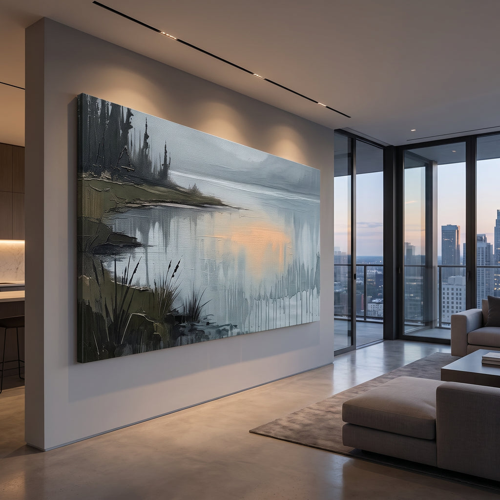 Misty Grey Lake Painting