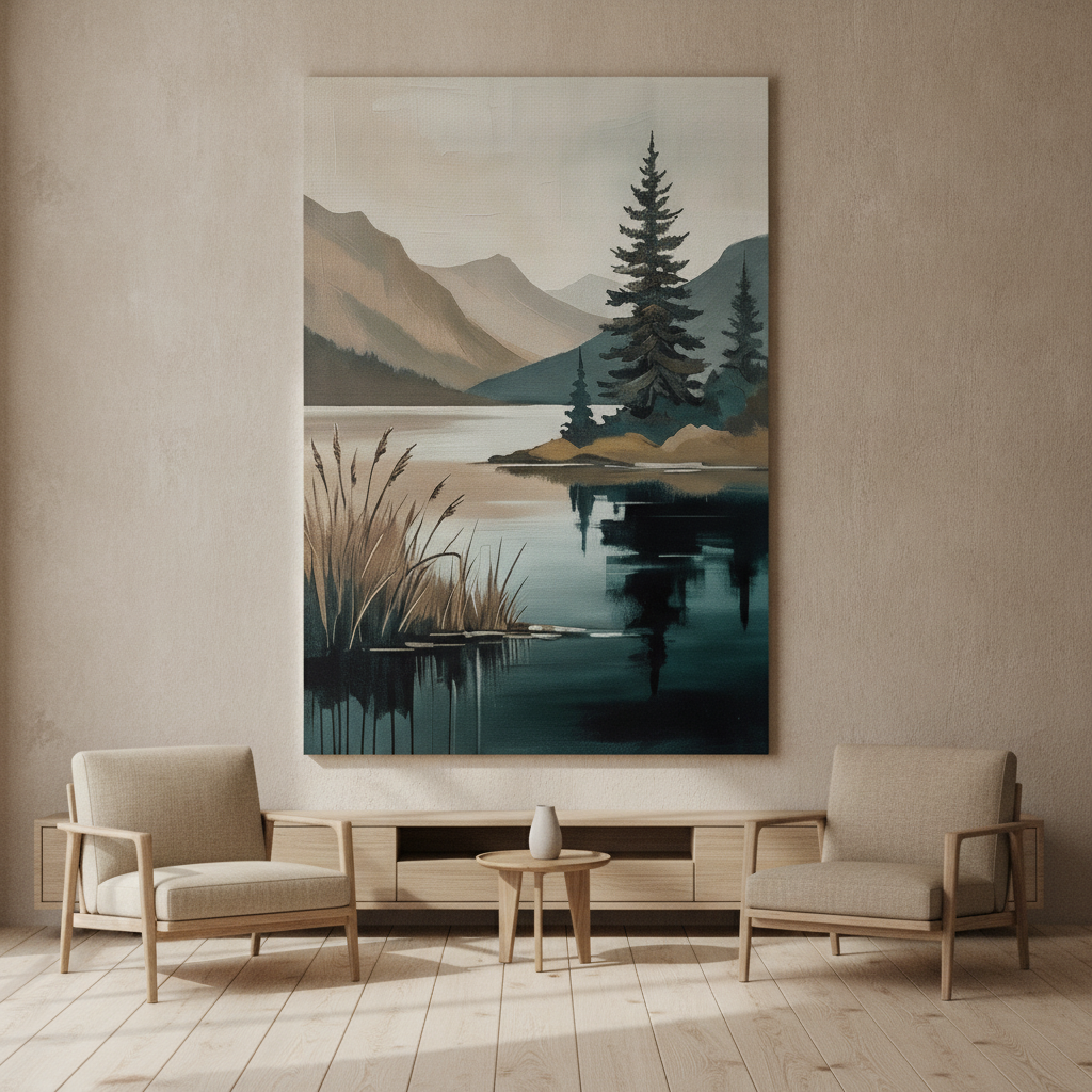 Teal Lake Pine Mountain Minimal Painting