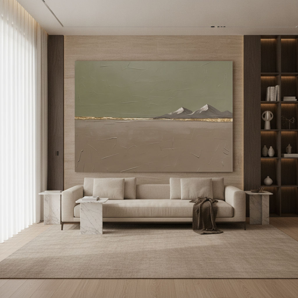 Minimalist Desert Mountain Olive Green Painting