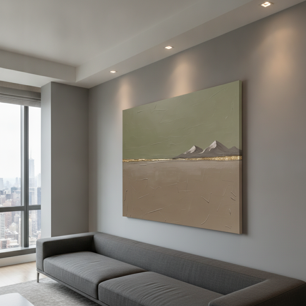 Minimalist Desert Mountain Olive Green Painting