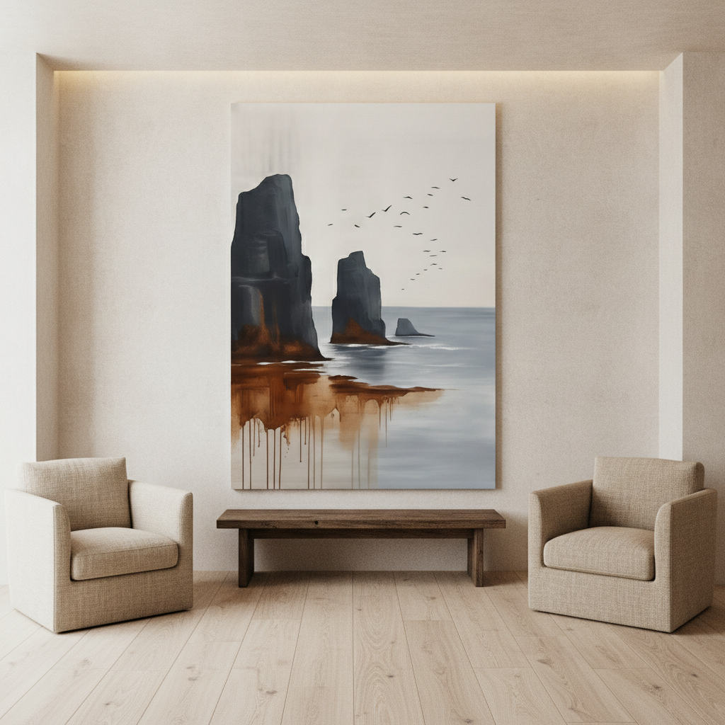 Sea Cliff Rocks with Birds Painting