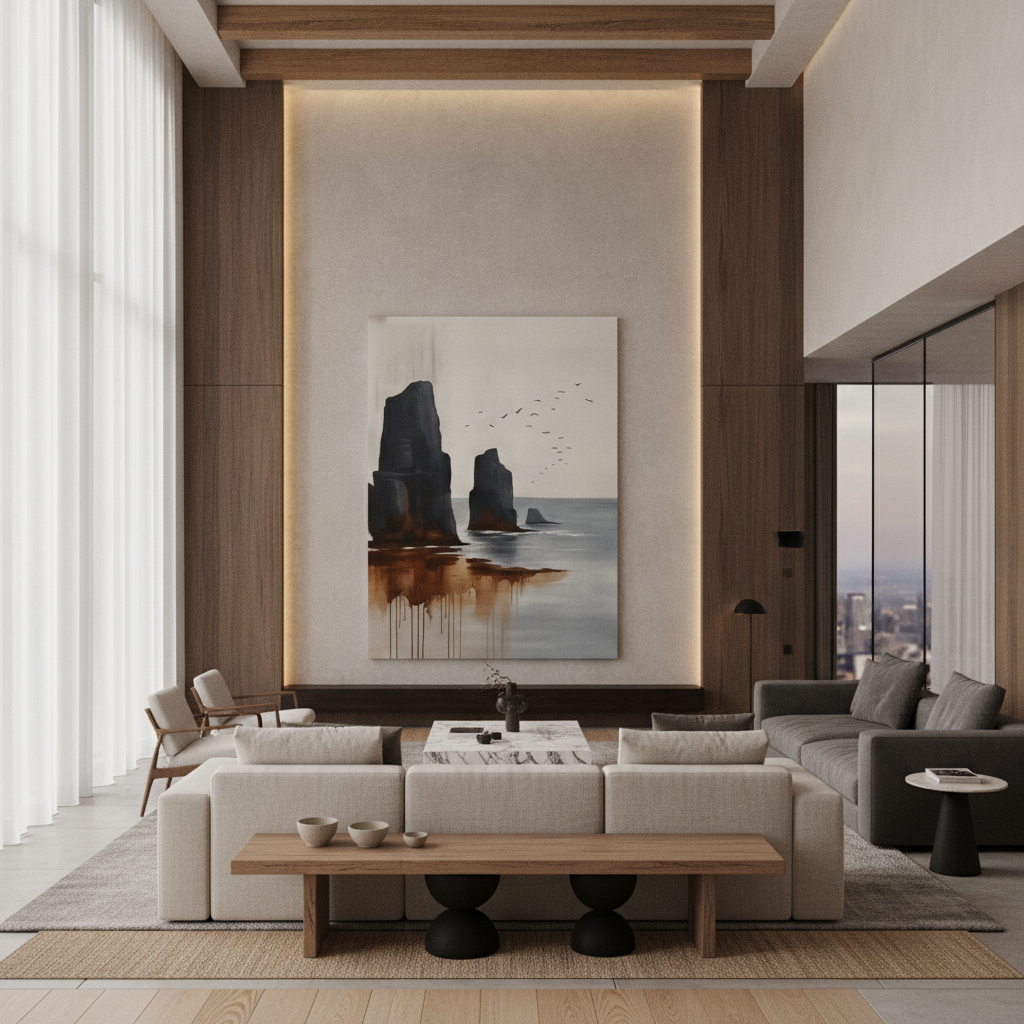 Sea Cliff Rocks with Birds Painting