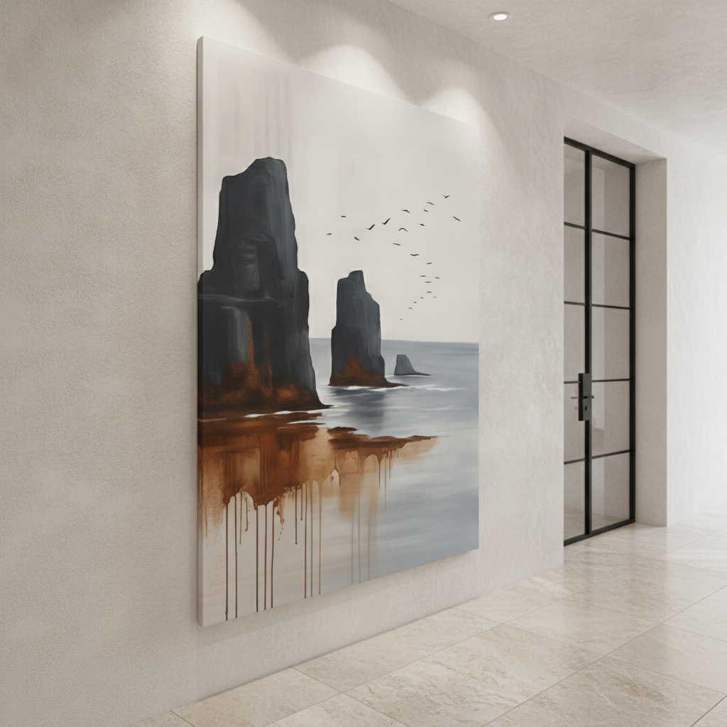 Sea Cliff Rocks with Birds Painting