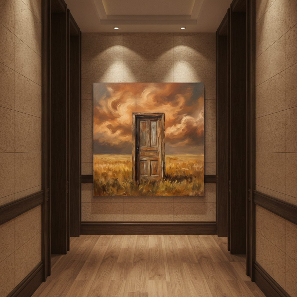 Surreal Door in Wheat Field Canvas Painting