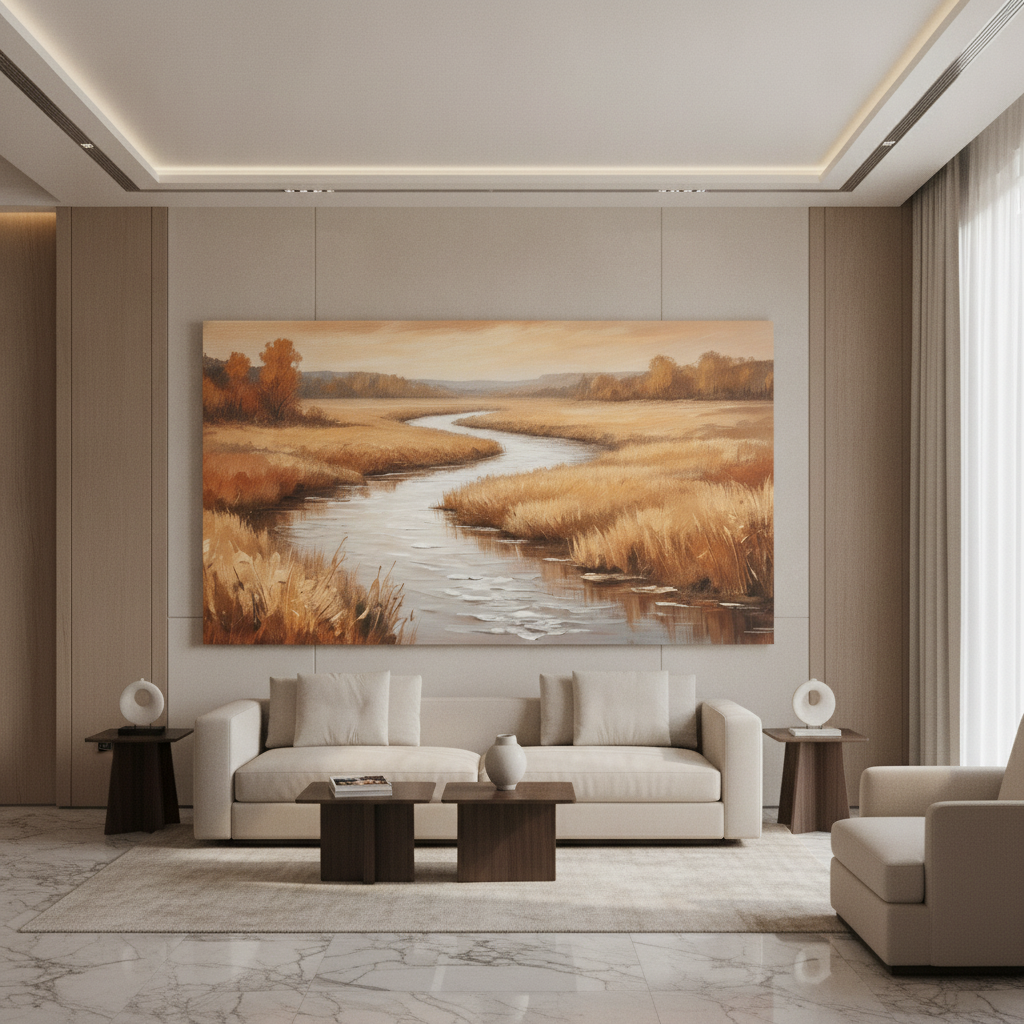 Autumn Golden Marsh River Landscape Canvas