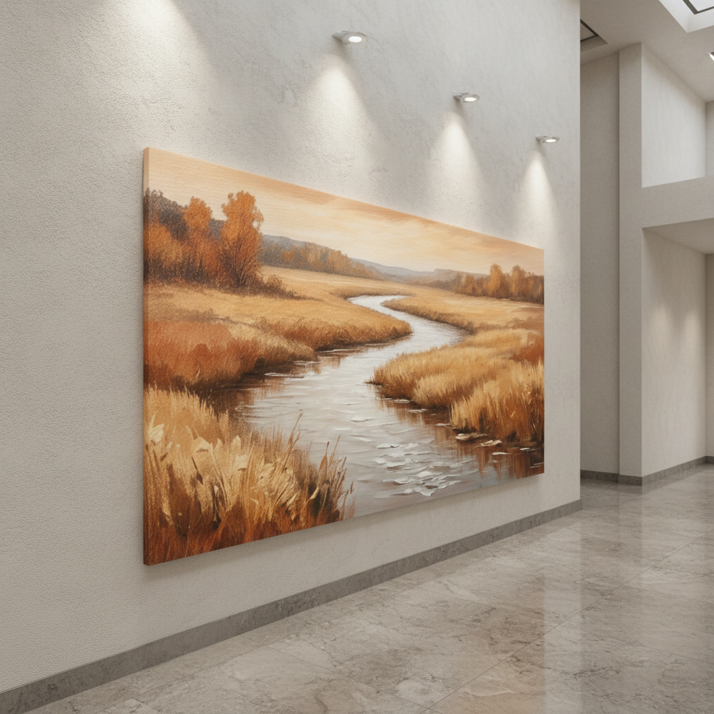 Autumn Golden Marsh River Landscape Canvas