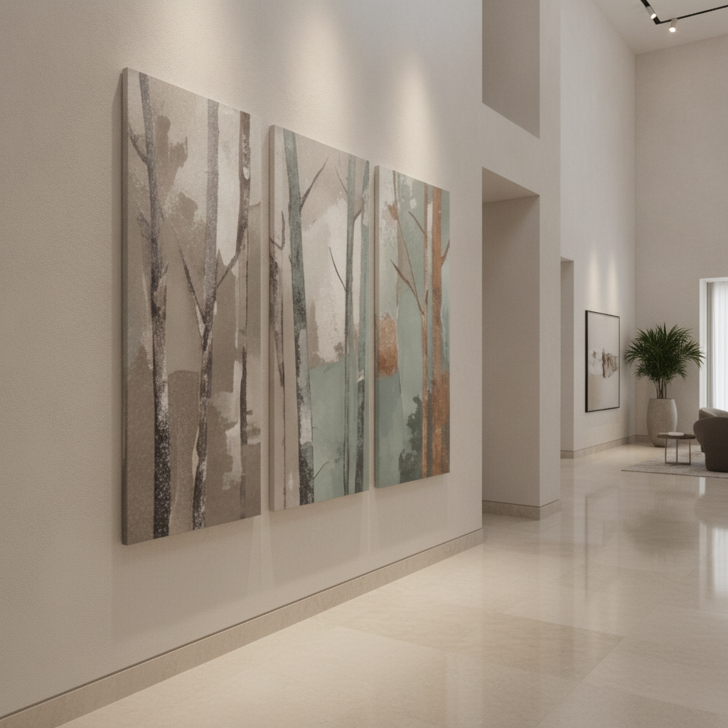 Birch Forest Triptych Muted Teal Painting