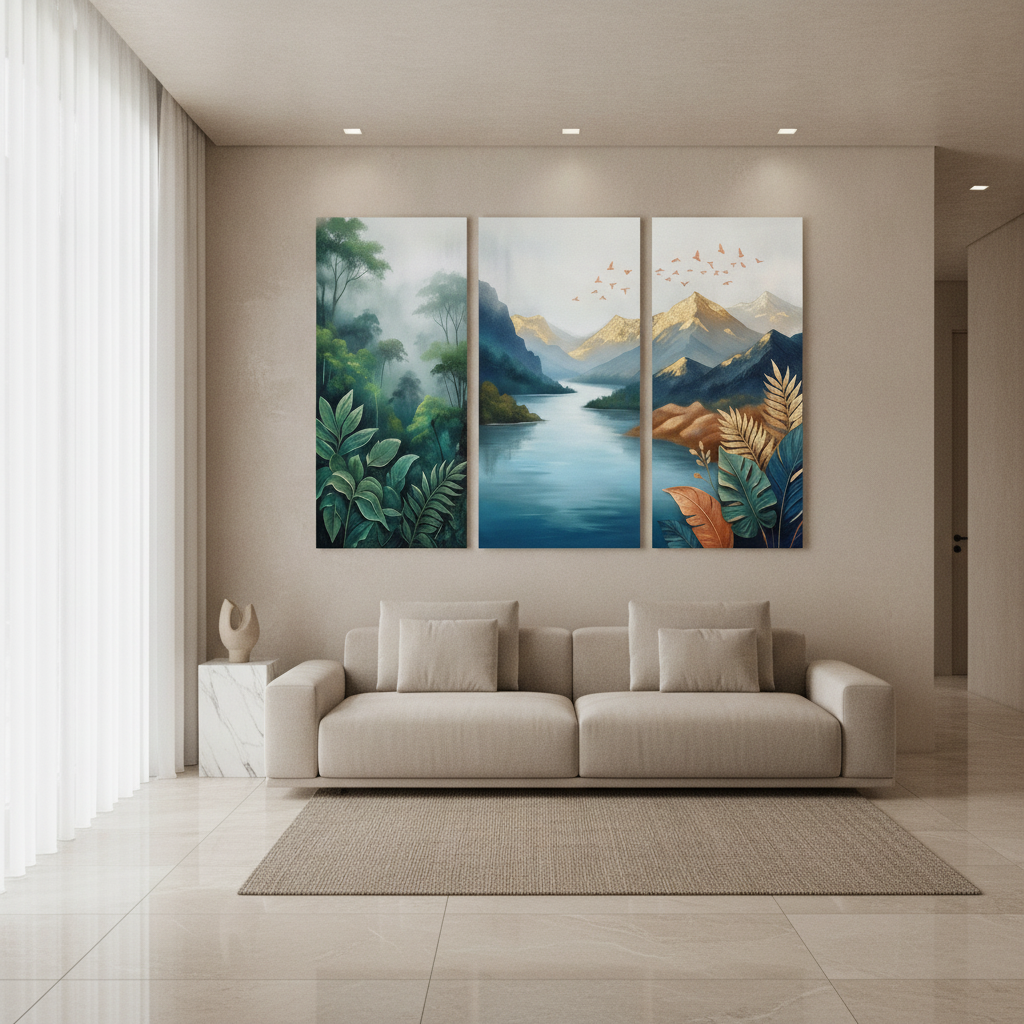 Tropical Jungle Mountain River Painting