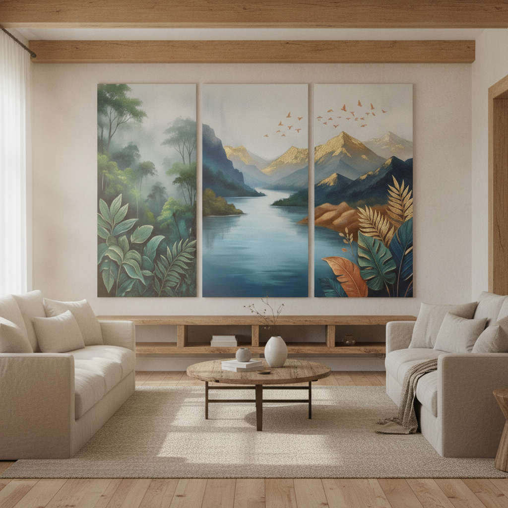 Tropical Jungle Mountain River Painting