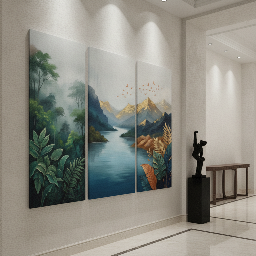 Tropical Jungle Mountain River Painting