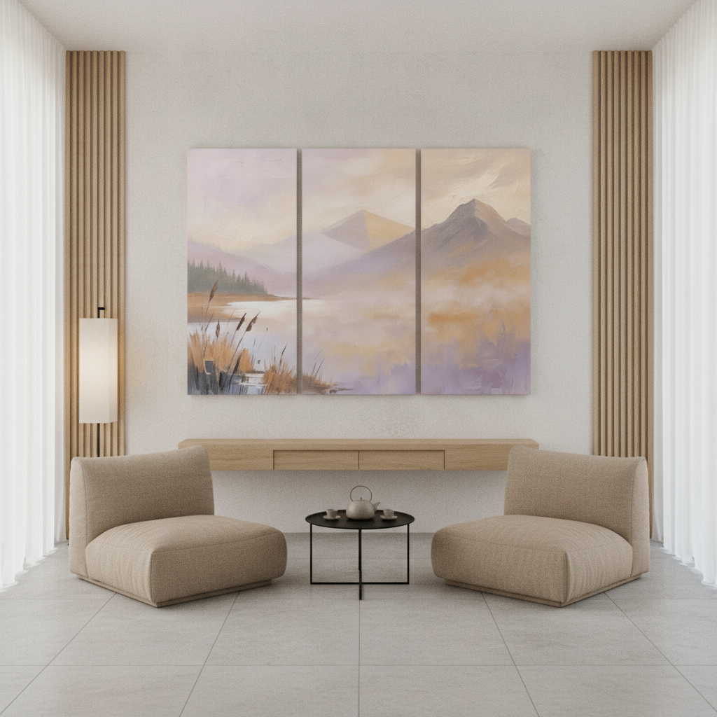 Pastel Lavender Mountain Lake Painting