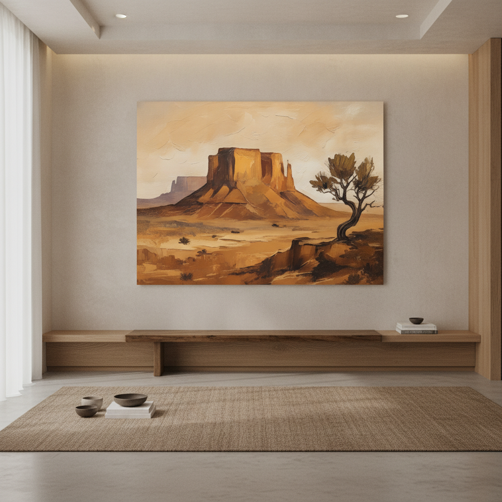 Desert Mesa Butte Lone Tree Painting