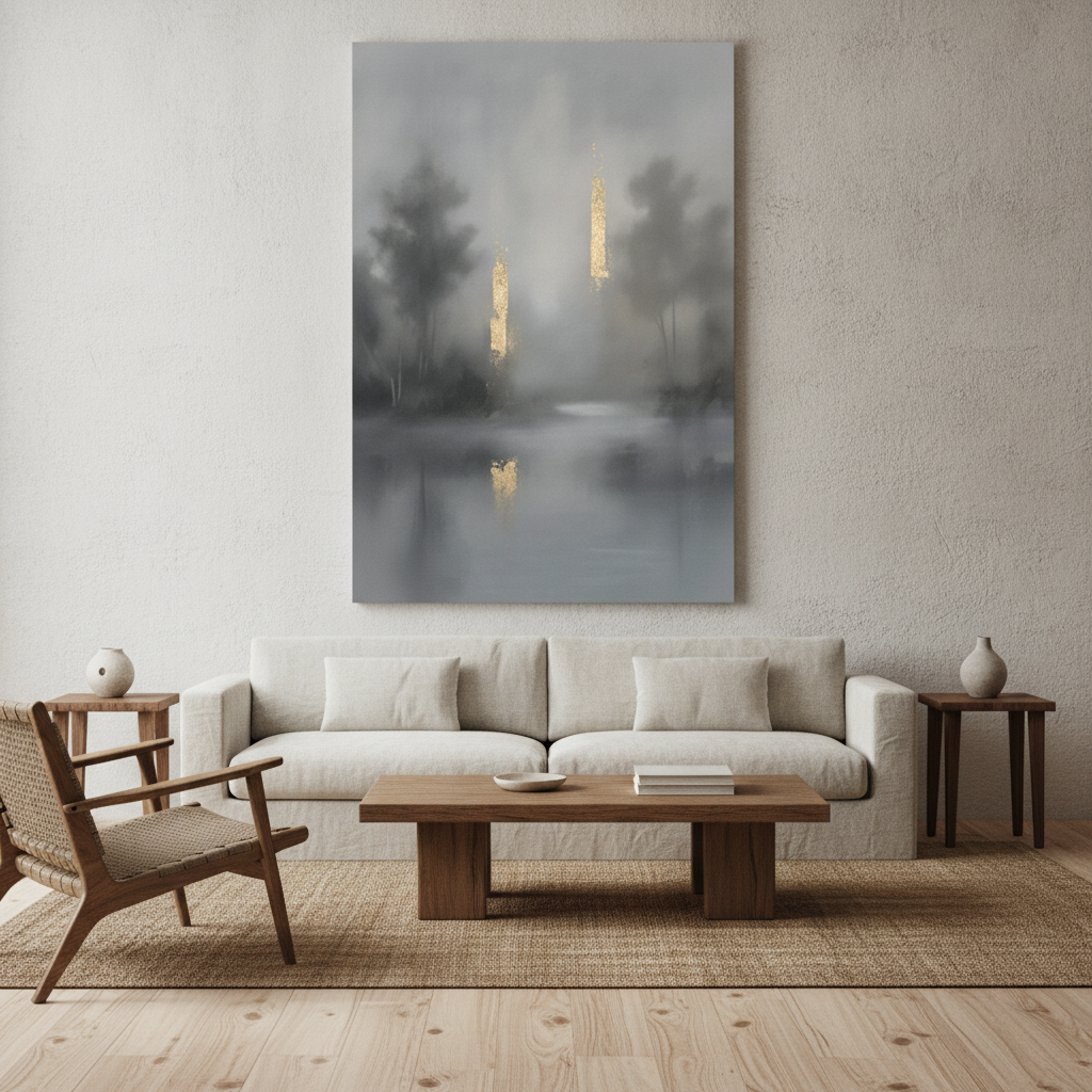 Grey Mist Forest Gold Light Painting