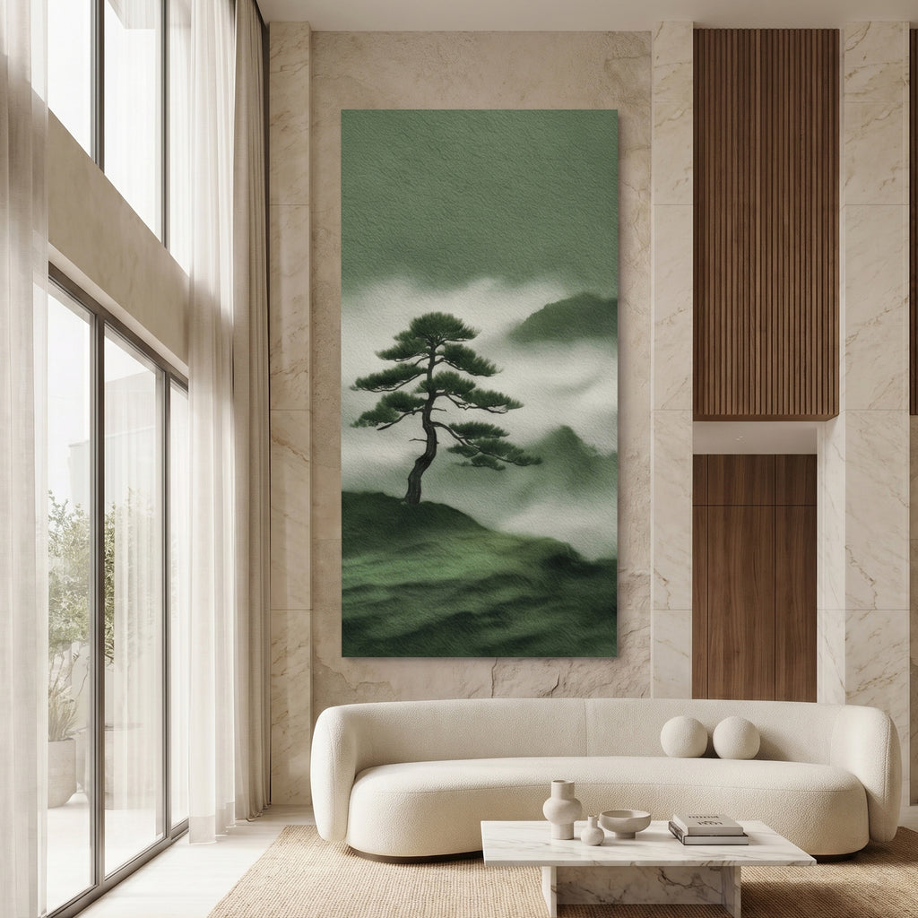 Japanese Pine Misty Mountain Painting