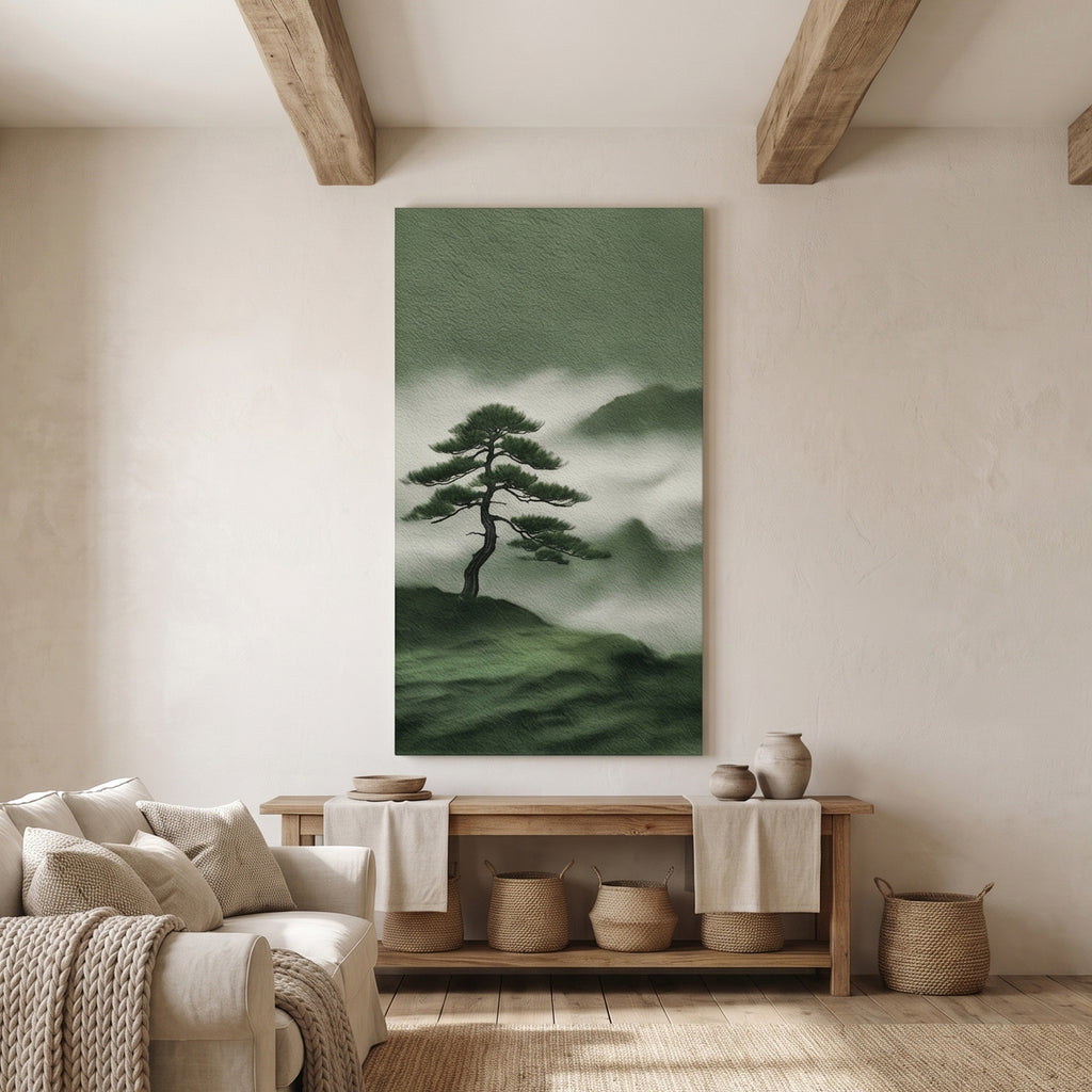 Japanese Pine Misty Mountain Painting