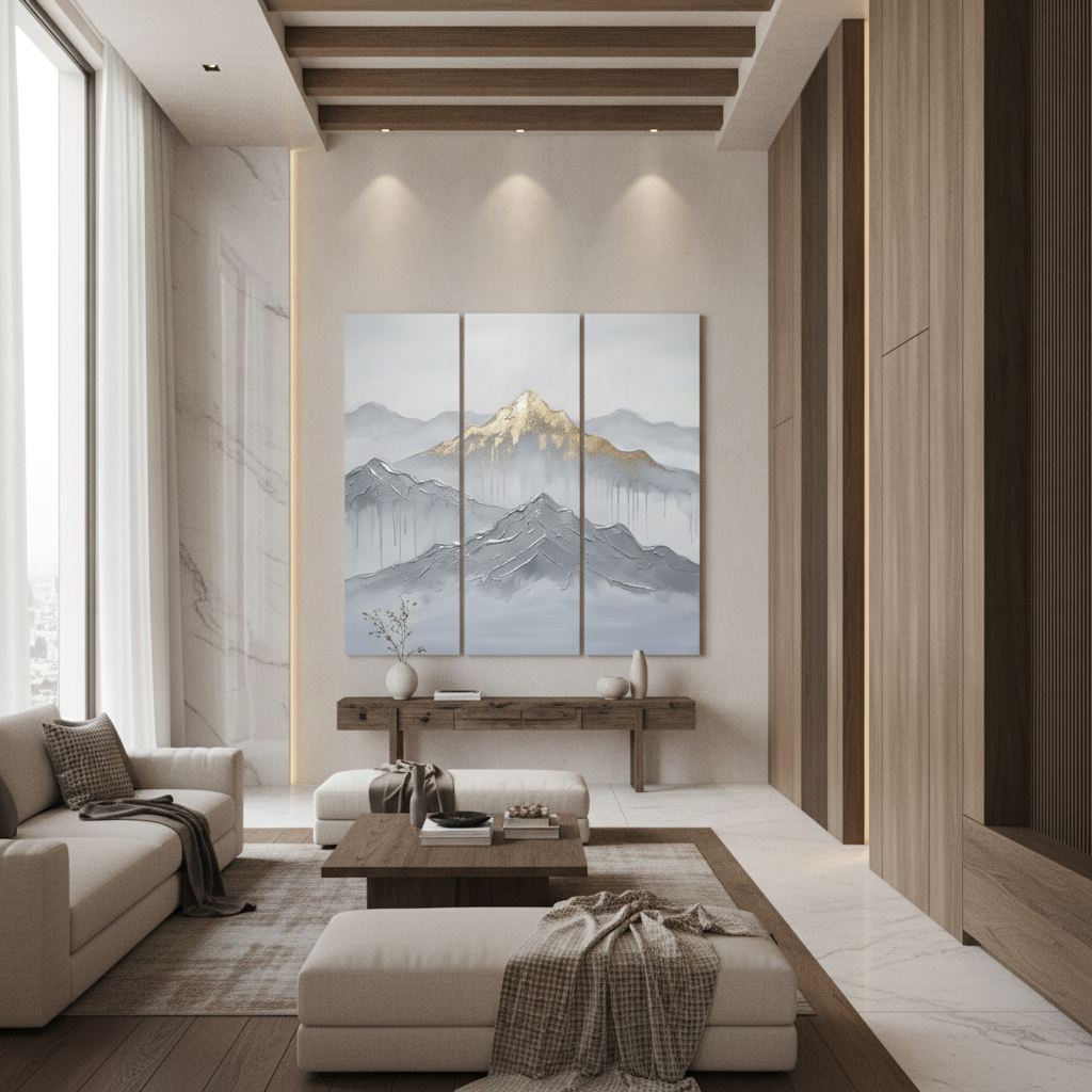 Silver Gold Mountain Drip Painting