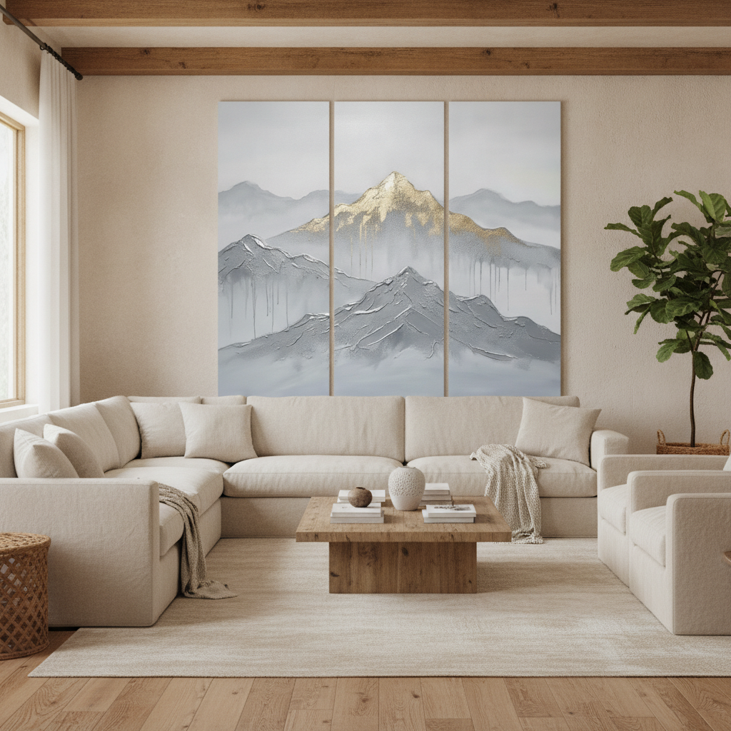 Silver Gold Mountain Drip Painting