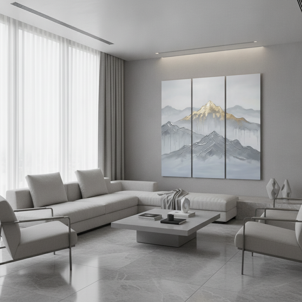 Silver Gold Mountain Drip Painting