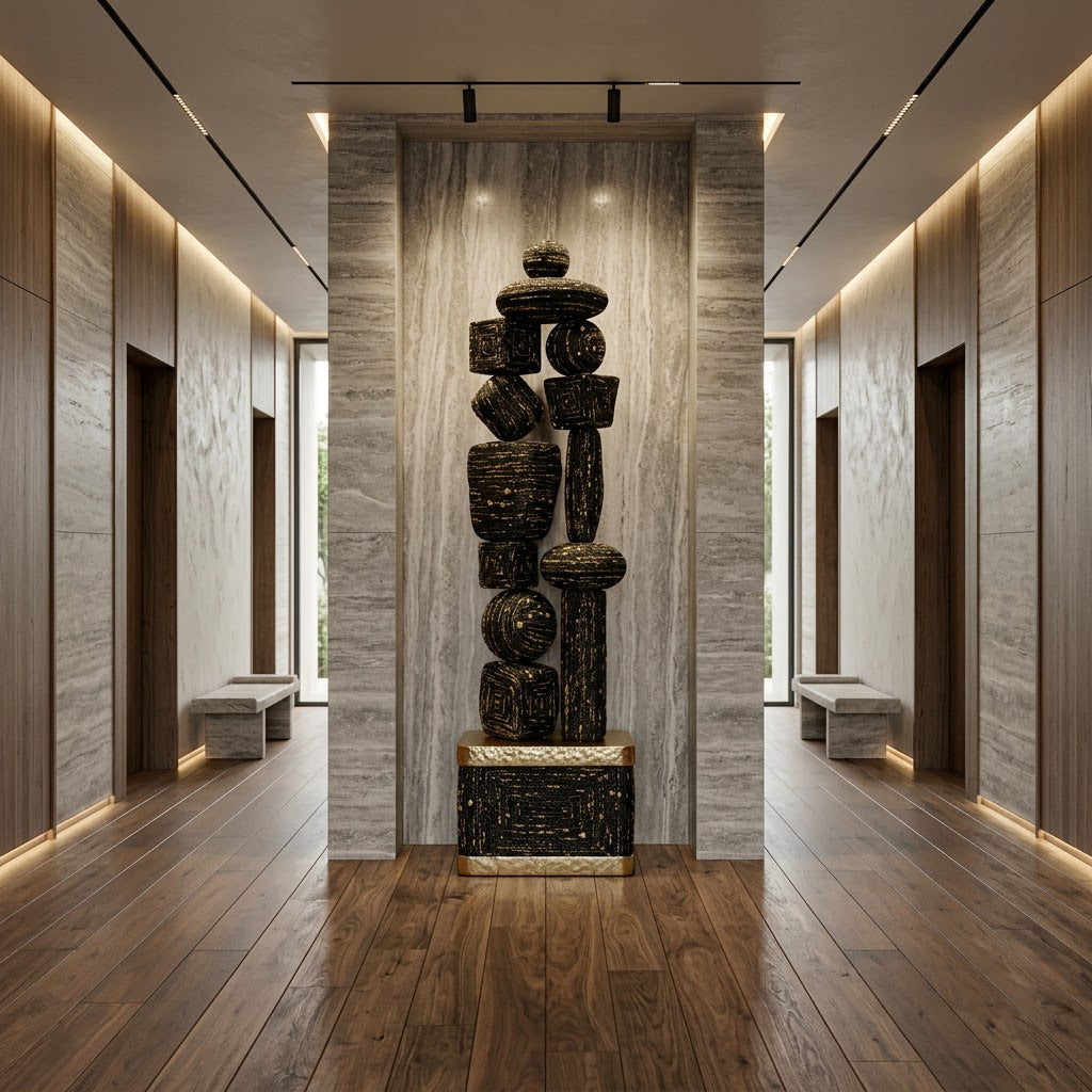 Black & Gold Textured Totem Sculpture