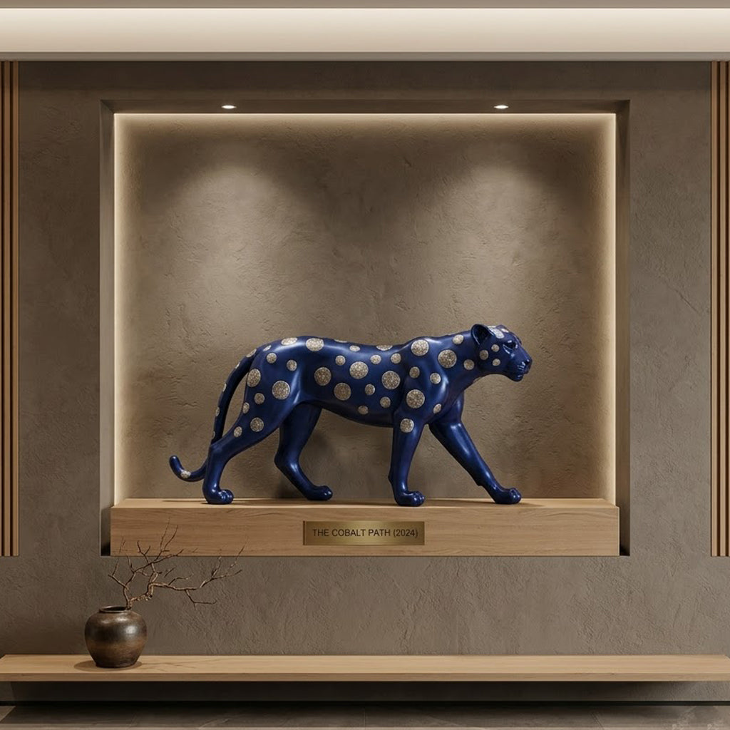Blue Leopard Medallion Sculpture