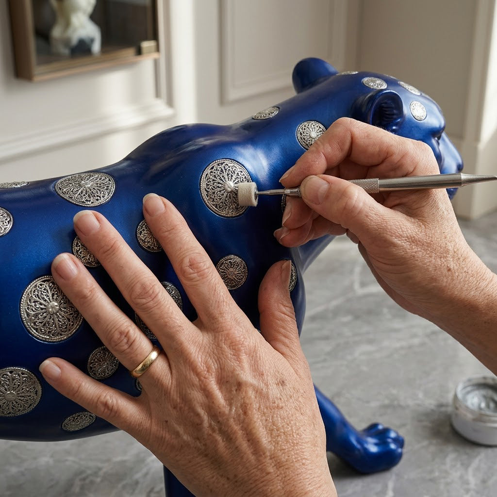 Blue Leopard Medallion Sculpture