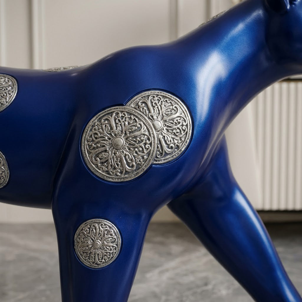 Blue Leopard Medallion Sculpture