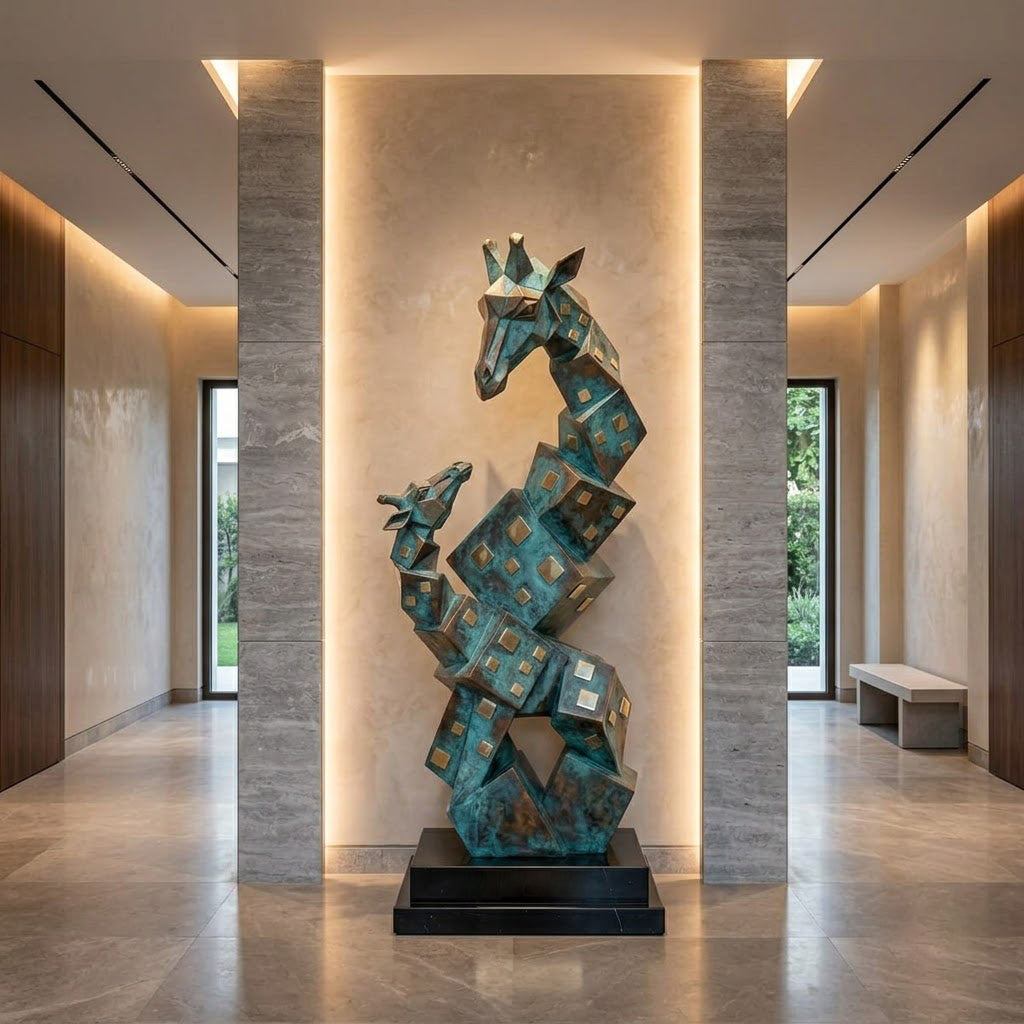 Cubist Giraffe & Calf Sculpture