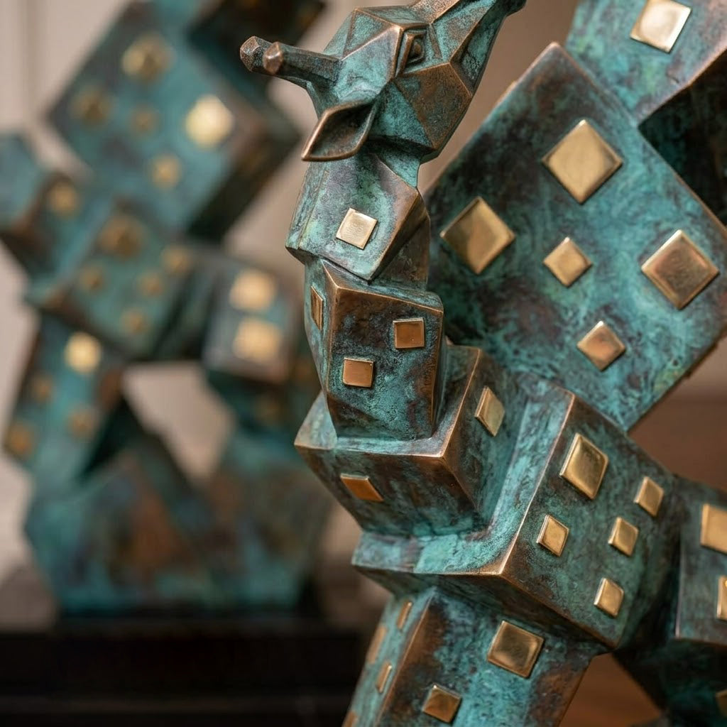 Cubist Giraffe & Calf Sculpture