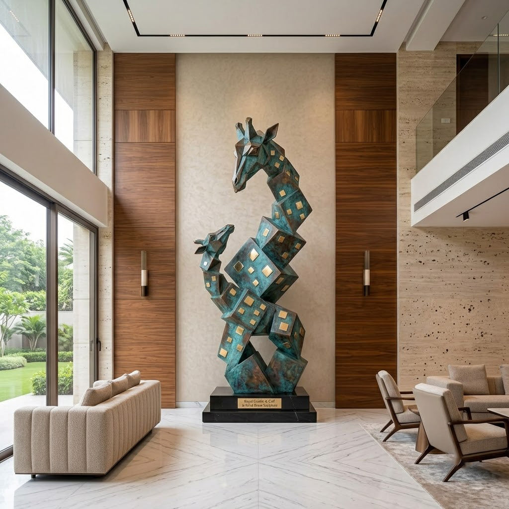 Cubist Giraffe & Calf Sculpture
