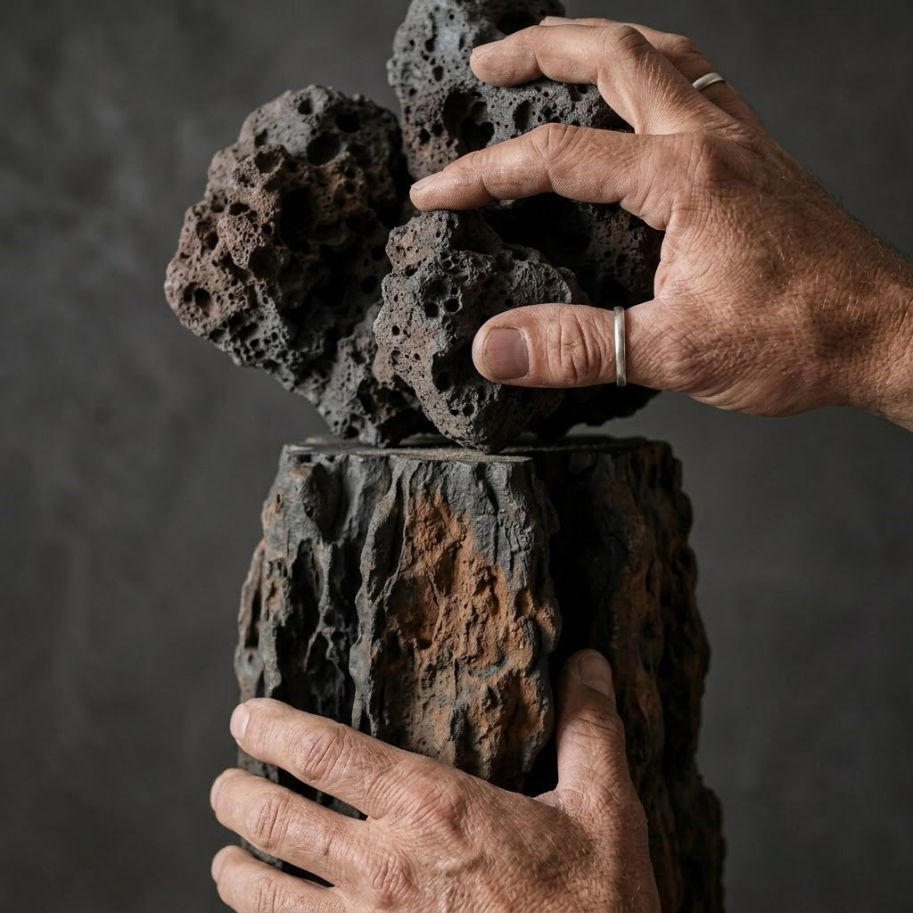 Lava Rock Textured Column Sculpture