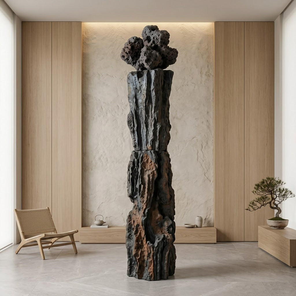 Lava Rock Textured Column Sculpture