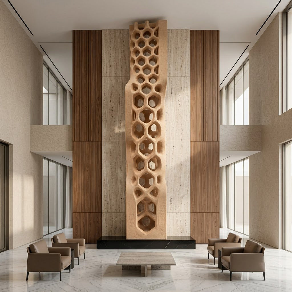 Sandstone Honeycomb Lattice Column Sculpture