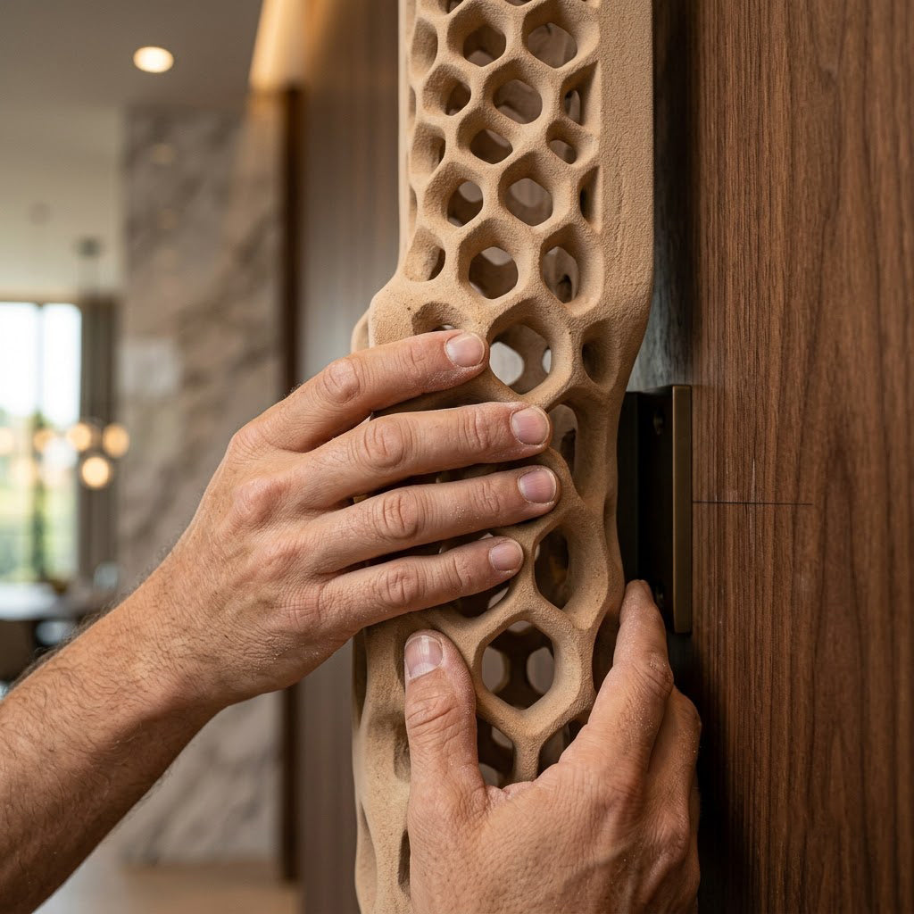 Sandstone Honeycomb Lattice Column Sculpture
