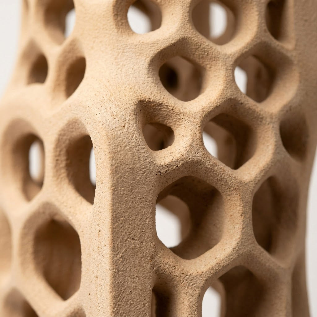 Sandstone Honeycomb Lattice Column Sculpture
