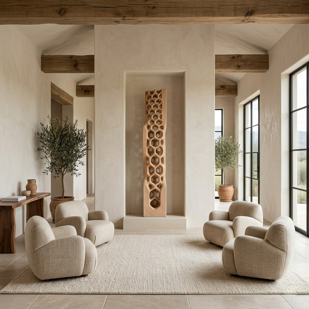 Sandstone Honeycomb Lattice Column Sculpture
