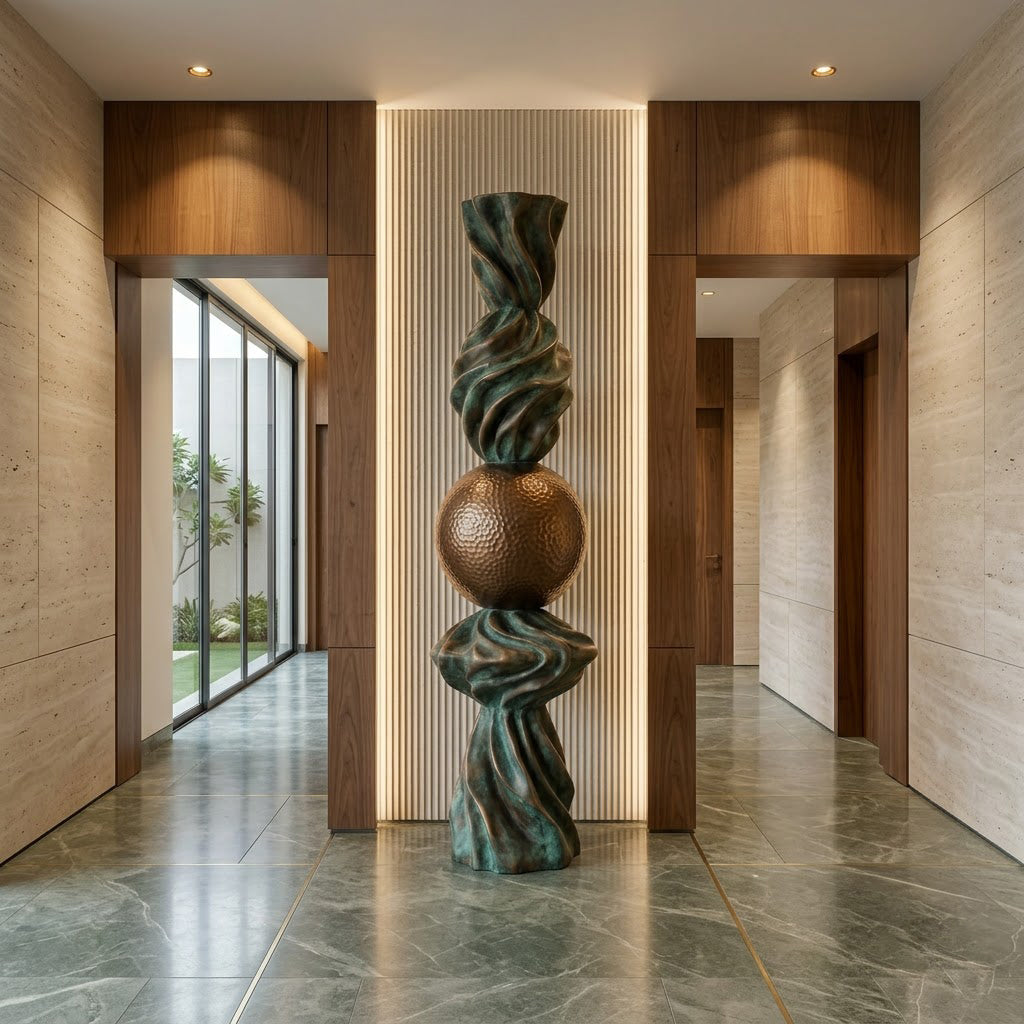 Twisted Hammered Sphere Sculpture