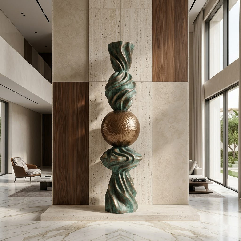 Twisted Hammered Sphere Sculpture