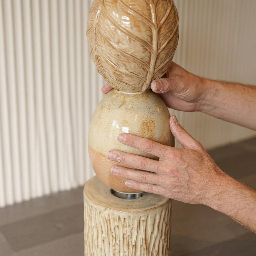 Ceramic Glazed Gourd Leaf Stack Sculpture