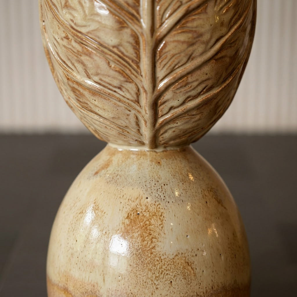 Ceramic Glazed Gourd Leaf Stack Sculpture