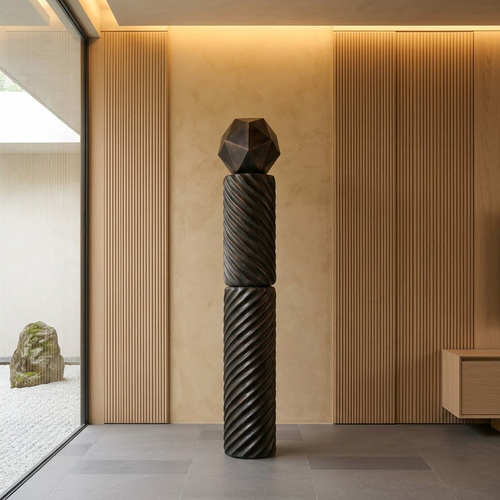 Twisted Column Faceted Sphere Sculpture